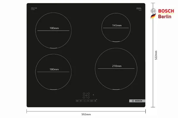 محدوده های پخت صفحه برقی توکار القایی بوش مدل PUE611BB5E
