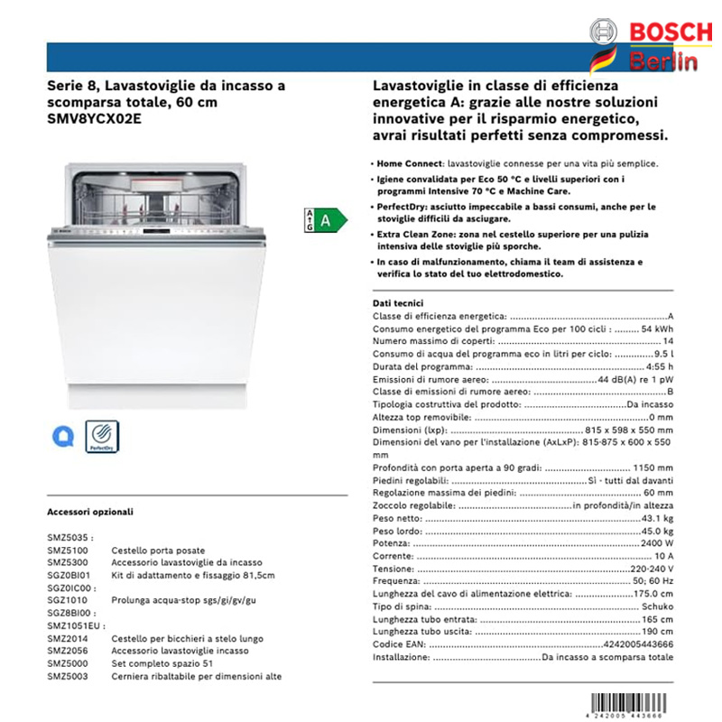 ماشین ظرفشویی توکار بوش مدل BOSCH SMV8YCX02E
